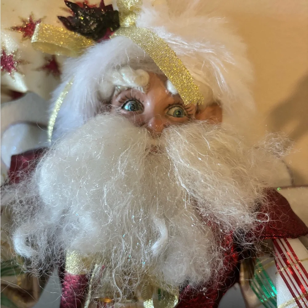 Mark Roberts Cream, Green and Burgundy Jester Santa Holiday Fairy - LG (vintage)